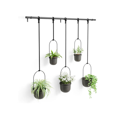 Set of 5 Black Hanging Planters with Rod