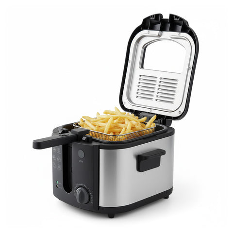 3L Stainless Steel Electric Fryer with Odor Filter and Adjustable Thermostat