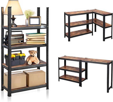 4-Tier Steel and Laminated MDF Shelving Unit with Wood Effect, Total Capacity 400kg