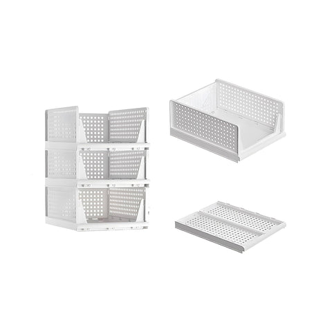 Set of 3 Multipurpose Drawer Storage Containers Stackable and Collapsible