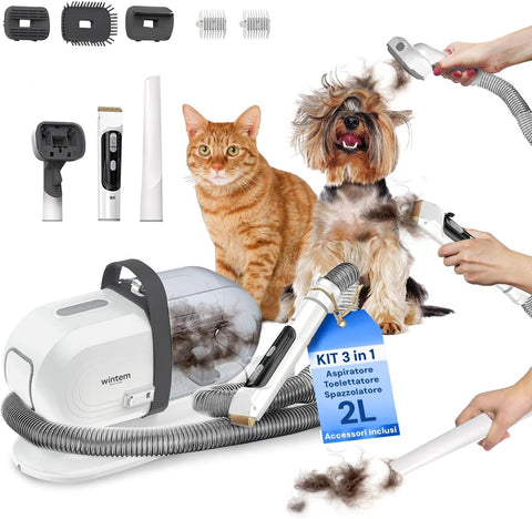 Pet Grooming Set with Suction, Hair Trimmer and Brush 350W