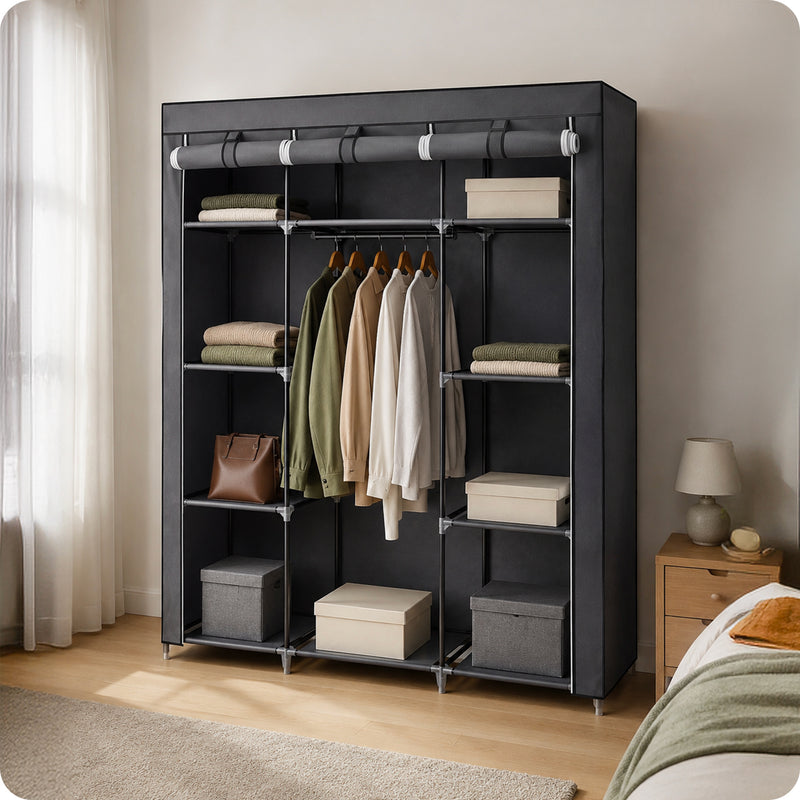 Storage wardrobe with cover and 9 shelves 150x45x175cm