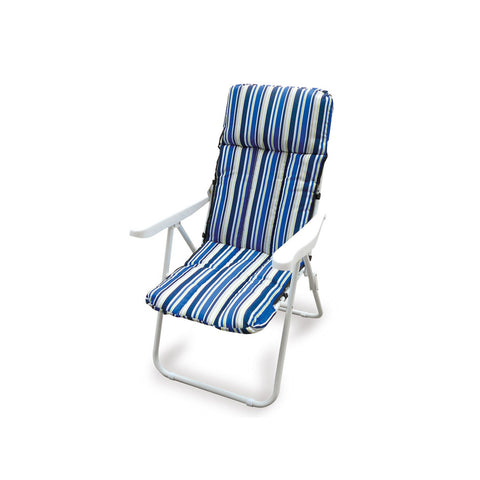 Blue Striped Multi-Position Folding Lounge Chair