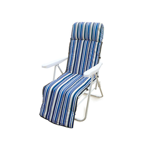 Blue Striped Multi-Position Folding Lounge Chair with Footrest