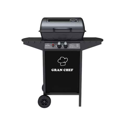 John 2-Burner Gas Barbecue in Black Steel with Wheels