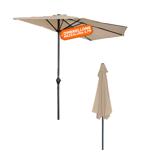 2.7x2.3m Half-Moon Wall-Mounted Parasol in Aluminum and Polyester