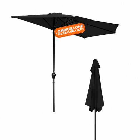 2,7m Half-Moon Wall-Mounted Parasol in Anthracite with Aluminum Pole