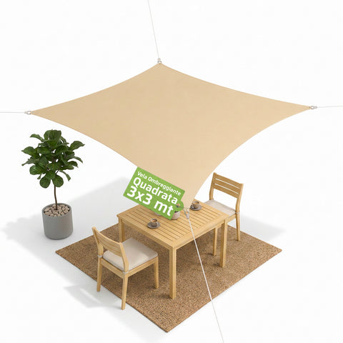 Beige Square Shade Sail, Water-Repellent, with UV Protection for Outdoor Use
