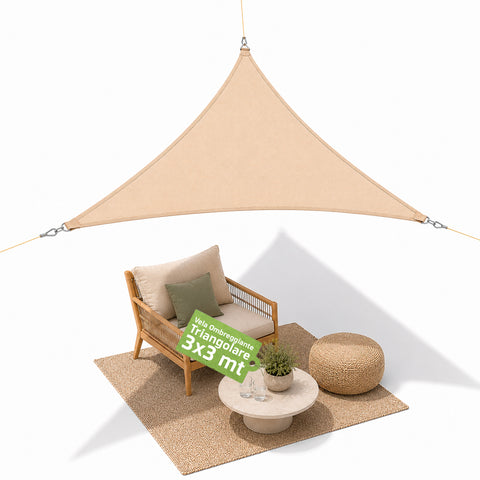 Beige Triangular Shade Sail, Water-Repellent, with UV Protection for Outdoor Use