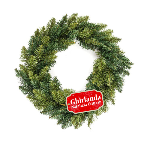 Green Christmas Wreath Ø40 cm – Dense Structure with Natural Finish