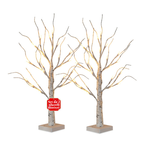 Set of 2 Decorative LED Light Trees – Birch-Effect Branches and Realistic Design