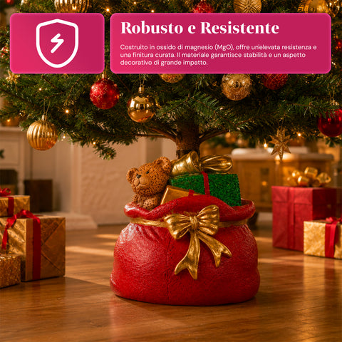 Decorative Christmas tree base, 10 designs, made of iron and magnesium, universal attachment, for trees up to 210 cm, 2 models with LED lights