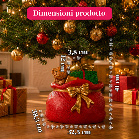 Decorative Christmas tree base, 10 designs, made of iron and magnesium, universal attachment, for trees up to 210 cm, 2 models with LED lights