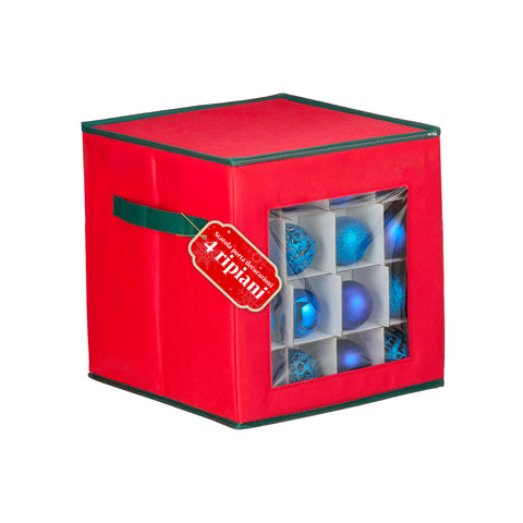 Organizer for 64 Christmas Baubles in Nonwoven Fabric with Front Window and Handles 30x30x30 cm