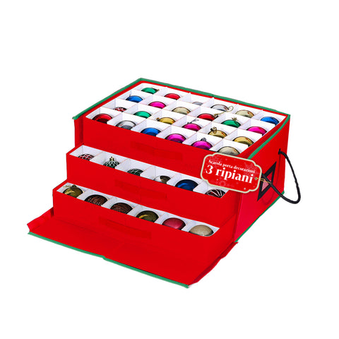Organizer with 3 Drawers for 72 Christmas Baubles in Nonwoven Fabric with Zipper and Handles