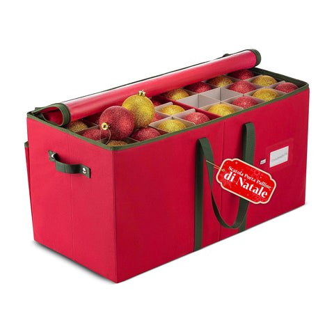 Organizer for 128 Christmas Baubles in Nonwoven Fabric and Rigid Cardboard with Zipper and Handles