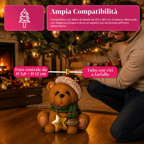 Decorative Christmas tree base, 10 designs, made of iron and magnesium, universal attachment, for trees up to 210 cm, 2 models with LED lights