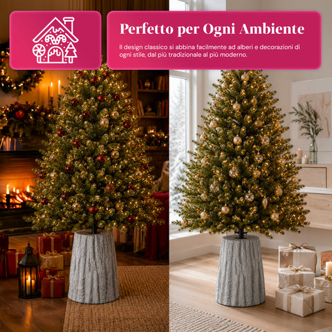 Christmas tree base shaped like a tree trunk, bark effect, 2 finishes, dimensions 33,5x52,5 cm, for trees up to 240 cm, universal attachment