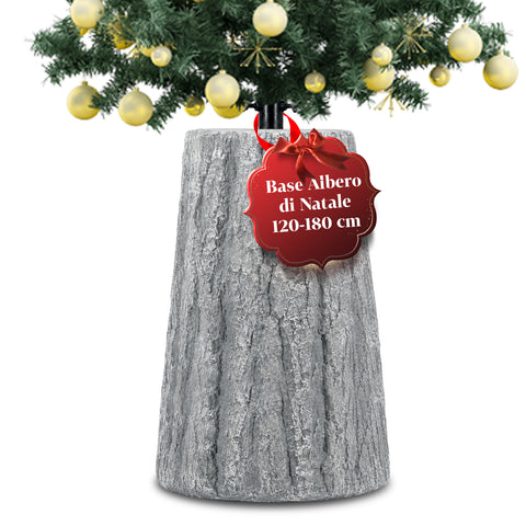 Christmas tree base shaped like a tree trunk, bark effect, 2 finishes, dimensions 33,5x52,5 cm, for trees up to 240 cm, universal attachment