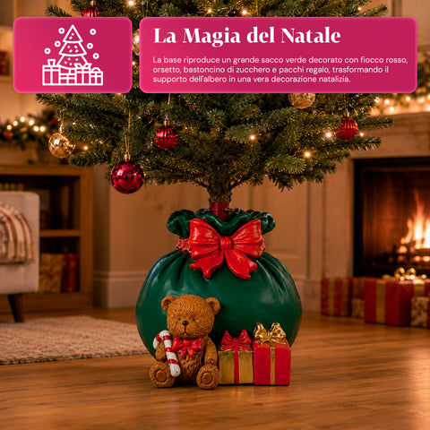 Decorative Christmas tree base, 10 designs, made of iron and magnesium, universal attachment, for trees up to 210 cm, 2 models with LED lights