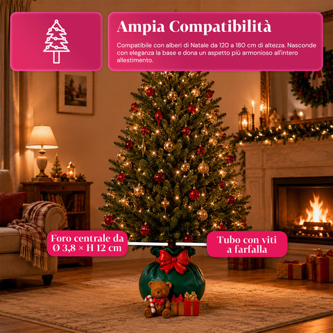 Decorative Christmas tree base, 10 designs, made of iron and magnesium, universal attachment, for trees up to 210 cm, 2 models with LED lights