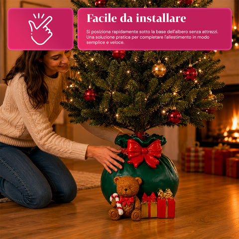 Decorative Christmas tree base, 10 designs, made of iron and magnesium, universal attachment, for trees up to 210 cm, 2 models with LED lights