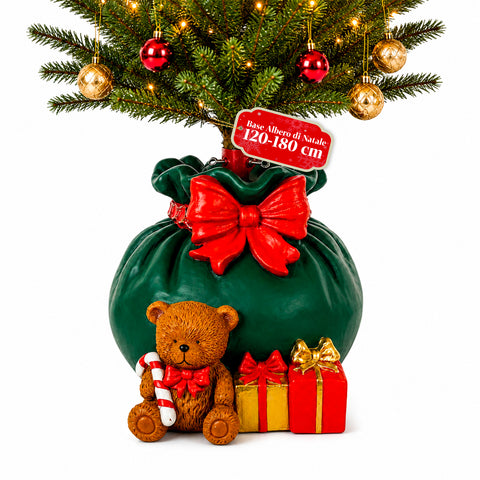 Decorative Christmas tree base, 10 designs, made of iron and magnesium, universal attachment, for trees up to 210 cm, 2 models with LED lights