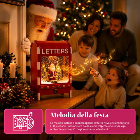 Christmas Mailbox with Santa Claus - LED, Music and Snow Effect