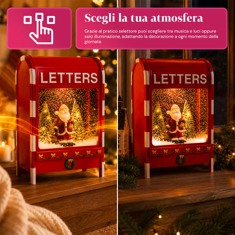 Christmas Mailbox with Santa Claus - LED, Music and Snow Effect