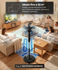 Ventilatore 40W a Piantana 40 cm con Telecomando e Altezza Regolabile fino a 135 cm – 6 Velocità