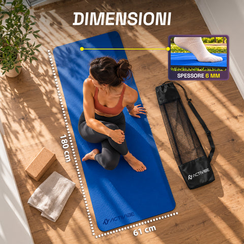 6 mm non-slip TPE yoga mat, double-sided with shoulder strap