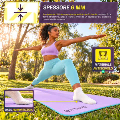 6 mm non-slip TPE yoga mat, double-sided with shoulder strap