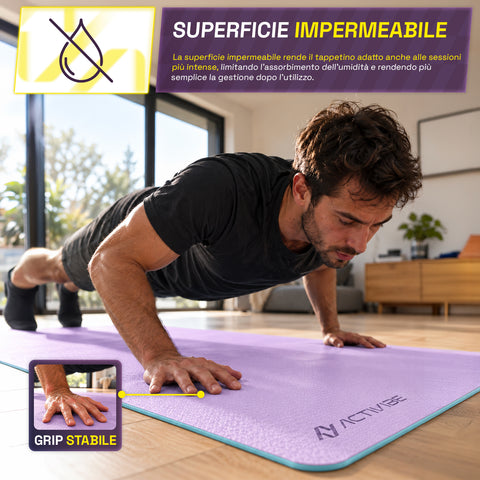 6 mm non-slip TPE yoga mat, double-sided with shoulder strap