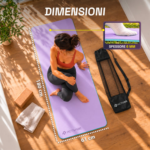 6 mm non-slip TPE yoga mat, double-sided with shoulder strap