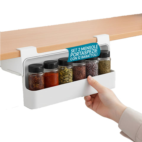 Kitchen Spice Organizer – Set of 2 Shelves with 6 Glass Jars Included