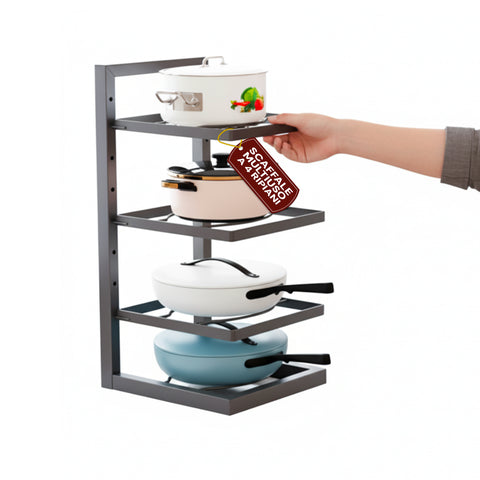Space-Saving Kitchen Organizer with 4 Adjustable Levels in Black Metal