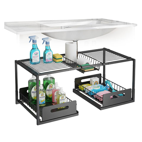 Expandable Under-Sink Kitchen Organizer with 2 Pull-Out Drawers