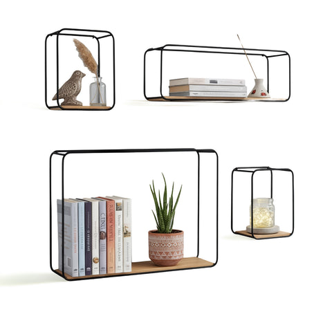 Set of 4 Minimalist Design Wall Shelves with MDF Shelf and Steel Frame
