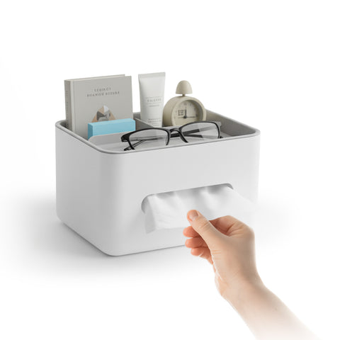 Multi-Purpose Tabletop Dispenser - Organizer with 3 Compartments and Tissue Holder