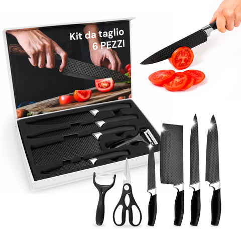 6-Piece Stainless Steel Kitchen Knife Set with Diamond Pattern, Including: Chef's Knife, Slicing Knife, Utility Knife, Cleaver, Scissors and Peeler