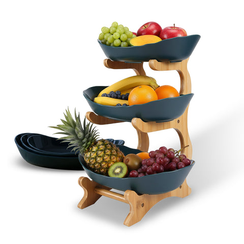 Space-Saving 3-Tier Fruit Stand with Bamboo Baskets