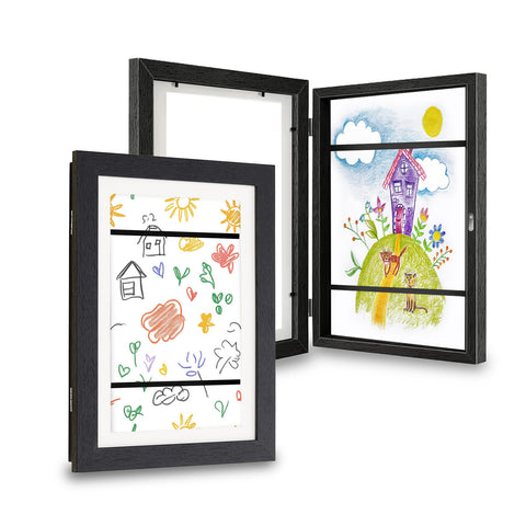Set of 2 Wall-Mounted A4 Display Frames with Opening Front, Display Case, and Magnetic Closure