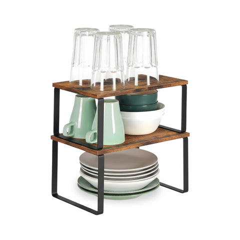 Set of 2 Bamboo Shelves with Metal Frame, Space-Saving and Multi-Purpose