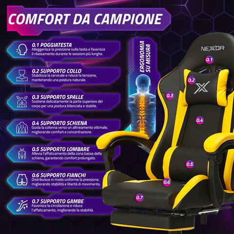 Reclining Gaming Chair with Retractable Footrest, Lumbar Cushion, and Headrest