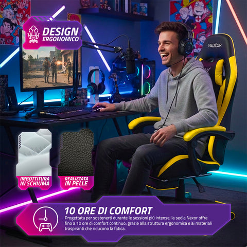 Reclining Gaming Chair with Retractable Footrest, Lumbar Cushion, and Headrest