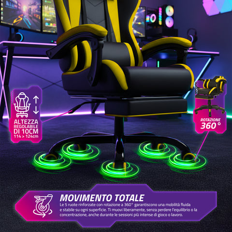 Reclining Gaming Chair with Retractable Footrest, Lumbar Cushion, and Headrest