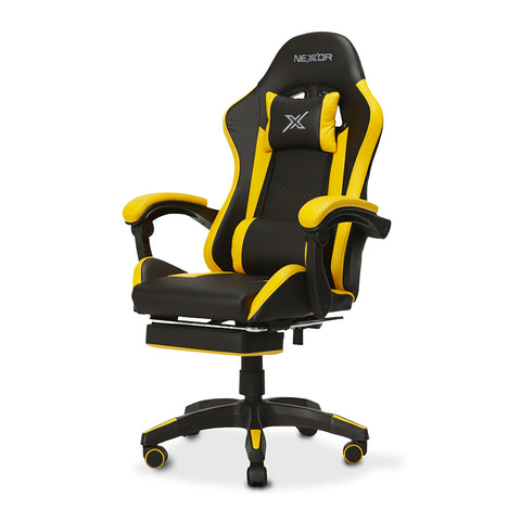 Reclining Gaming Chair with Retractable Footrest, Lumbar Cushion, and Headrest