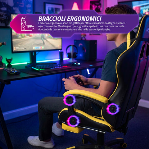 Reclining Gaming Chair with Retractable Footrest, Lumbar Cushion, and Headrest