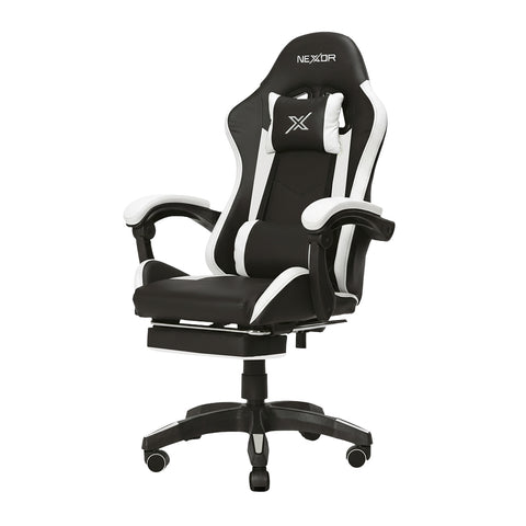 Reclining Gaming Chair with Retractable Footrest, Lumbar Cushion, and Headrest