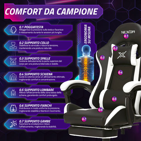 Reclining Gaming Chair with Retractable Footrest, Lumbar Cushion, and Headrest